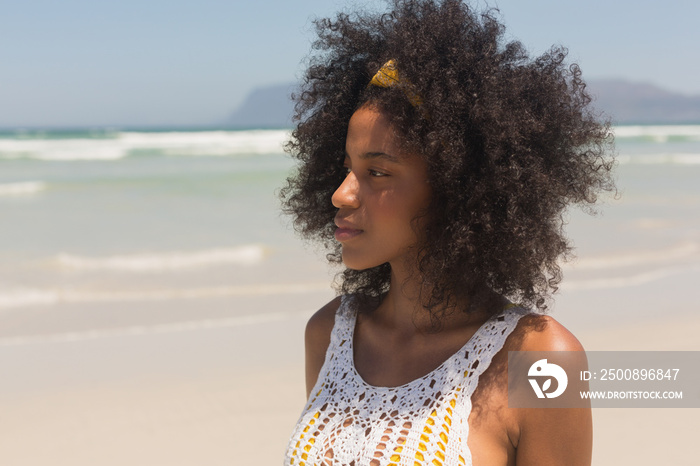 Young African American woman standing at beach