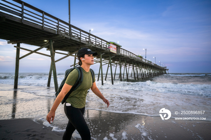 Marine veteran trains every morning on the beach to stay in shape just like when she was on active duty.