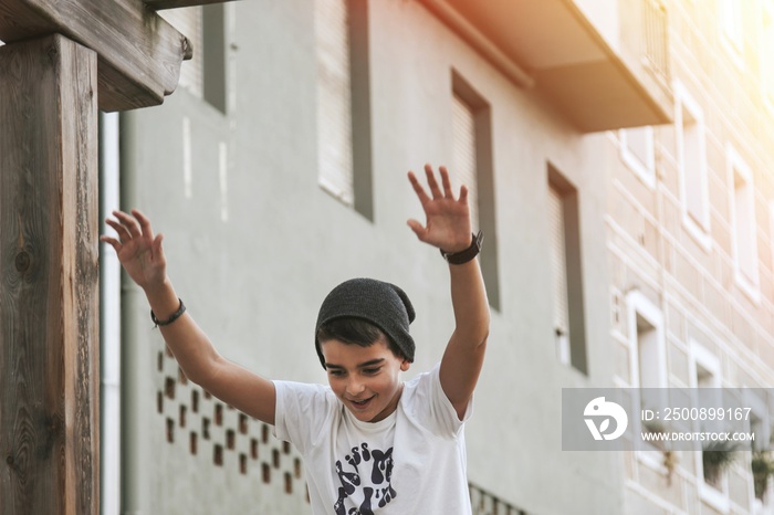 young people practicing parkour in the city