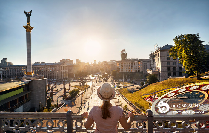 Tourist at Independence Square in Kiev