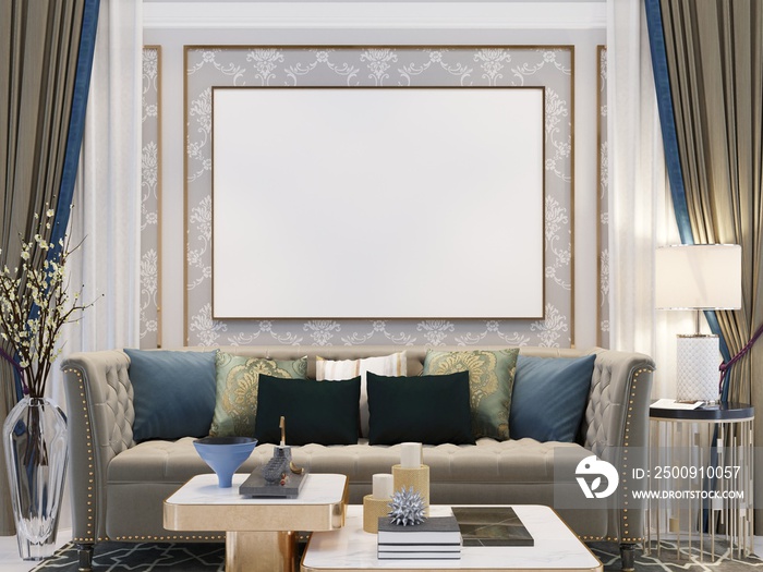 3D Mockup photo frame in Modern interior of living room