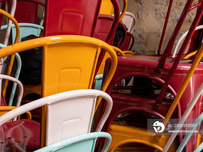 stack of chairs of Industrial Metal Chair in bar restaurant