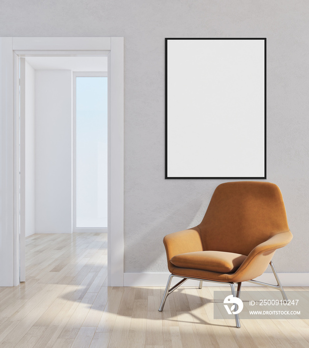 Modern bright interiors apartment with mock up poster frame illustration 3D rendering computer gener