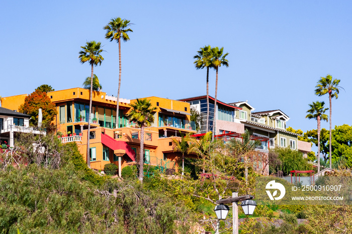 Houses up on a hill on a residential part of San Diego, California