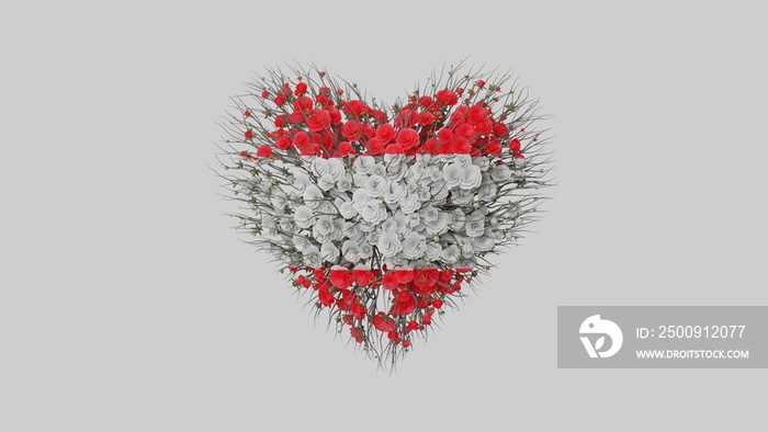 Austria National Day. Heart shape made out of flowers on white background. 3D rendering.