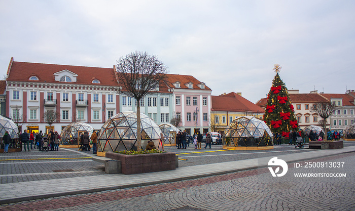 Christmas tree and Christmas market at the Town Hall Square in Vilnius