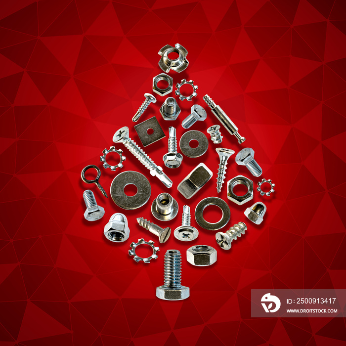 bolts, nuts, nails, screws, tools christmas tree