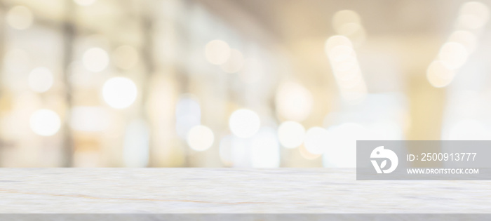 marble table top with blurred abstract cafe restaurant interior background