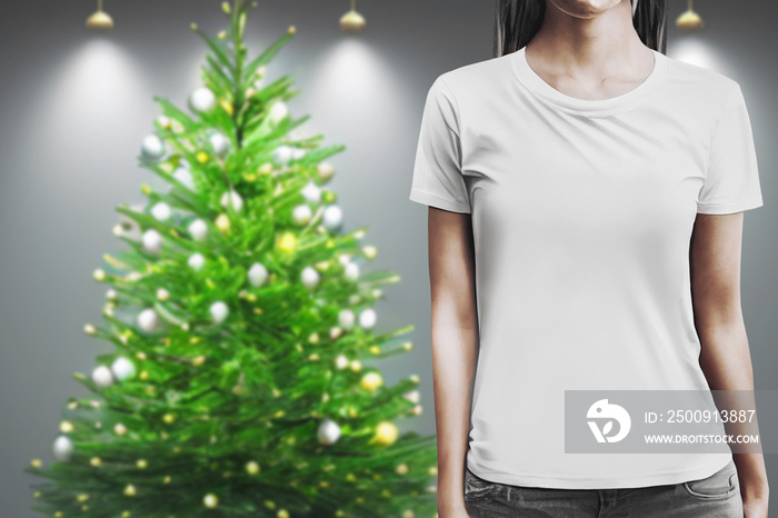 White plain tshirt mockup Christmas tree decortion