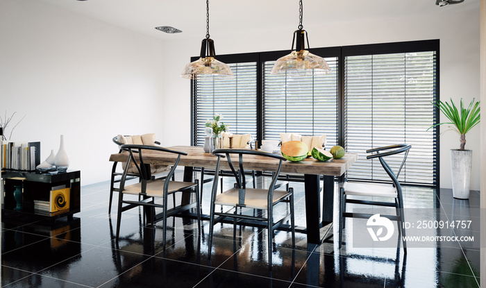 modern domestic dining room interior.