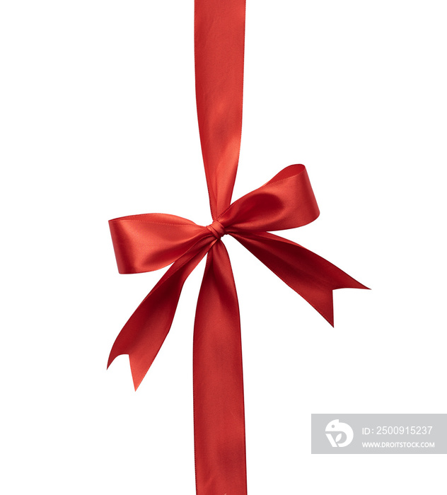 Vertical red ribbon with cute bow for gift box and valentine day ornament