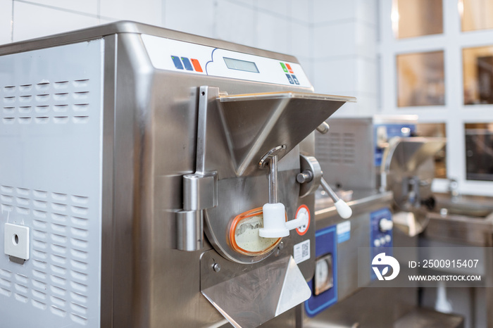 Ice cream machine and pasteurizer at the kitchen or ice cream manufacturing