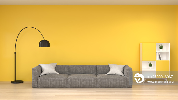 wall mockup sofa in front of the yellow empty wall 3d rendering modern home design,mockup element fo