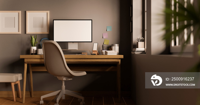 Modern urban trendy workstation interior design with computer mockup