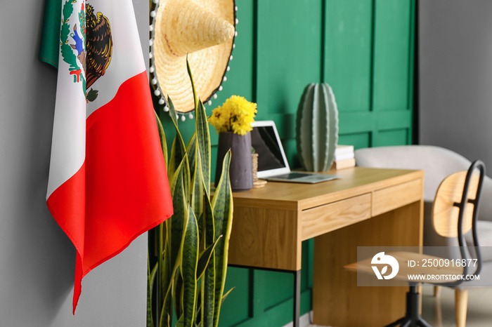 Mexican flag in interior of stylish room