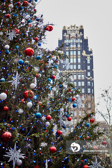detail of christmas tree in bryant park