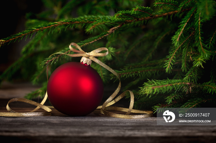 Christmas Background with Red Christmas Tree ornament ball