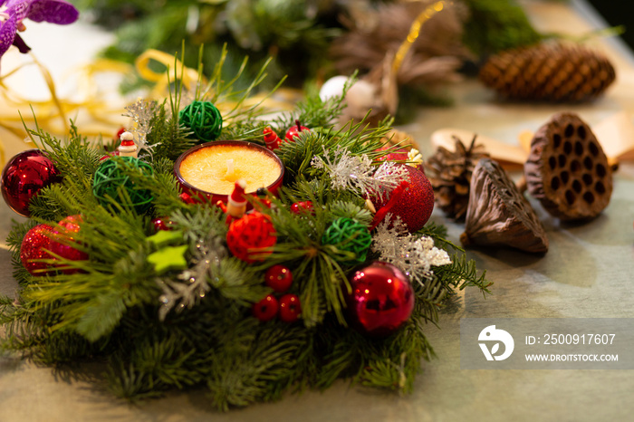 Focused photo on Christmas decoration that being on table