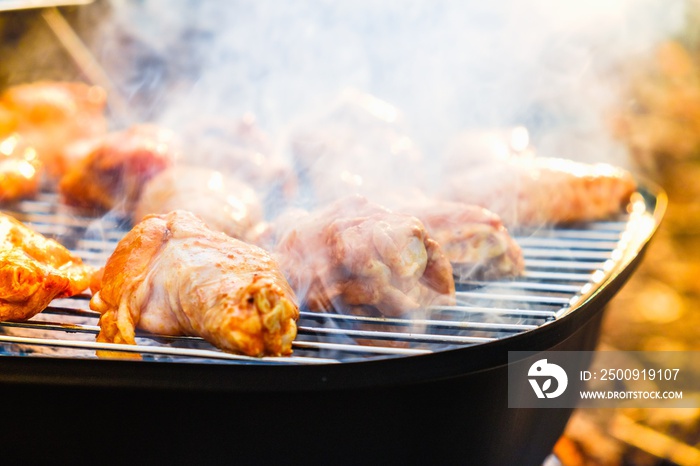 Barbecue chicken wings grilling fire,  wing.