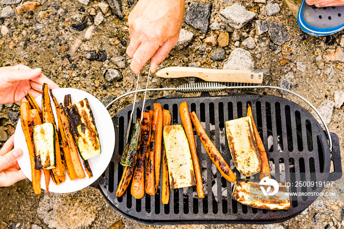 Grilled vegetables on barbecue grill