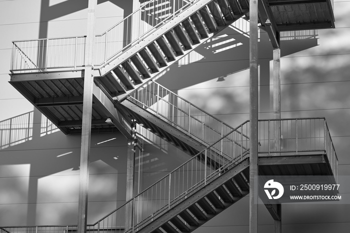 Iron staircase for fire escape outside an industrial building