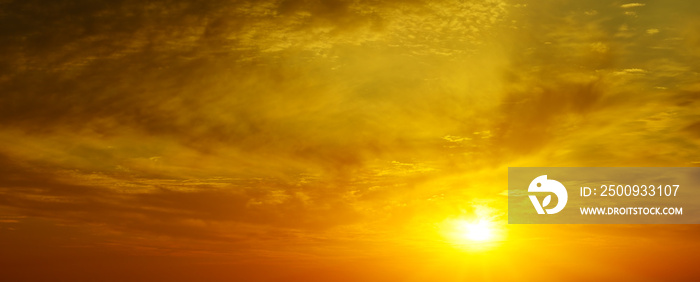 Panoramic photo of beautiful golden sunset