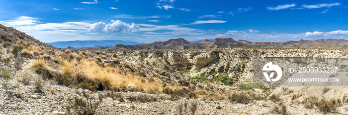 Panorama desert of Tabernas. View of the Tabernas desert in Andalusia in southern Spain