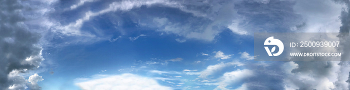 Beautiful Panoramic 360 dark blue  sky before storm with black  clouds.