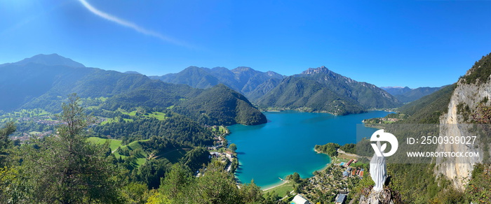 Panoramic view of Lake Ledro in Trentino. Northern Italy, Europe.