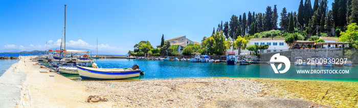 Boats in port Kouloura in Corfu, Greece