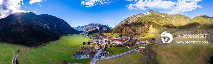 Aerial view, Benedictine abbey Ettal monastery, Ettal, Oberammergau, Bavaria, Germany