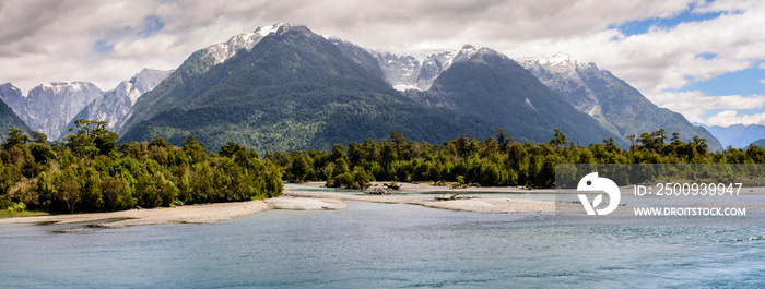 Panoramic view of Yelcho Lake in Los Lagos region, Patagonia, Chile