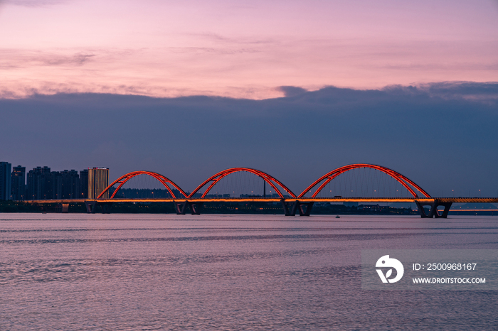 长沙湘江福元路大桥夕阳风景