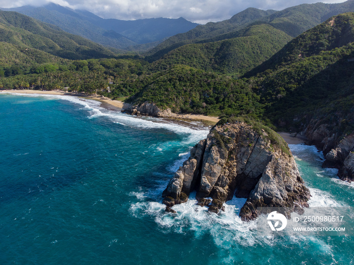 General aerial shot of Cepe beach and Puerto Escondido, Venezuela