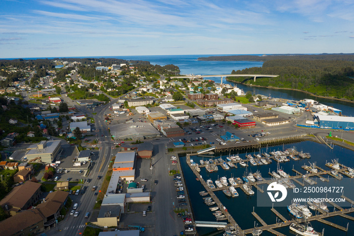 It’s a beautiful day over the Marina boats and harbor on Kodiak Island