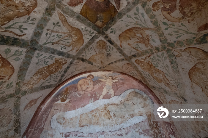 Fragment of the Roman mural wall Umayyad desert castle Qusayr Amra Zarqa