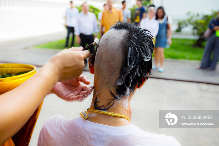 Close up of Shaved head, Ordination ceremony (Buddhist Ordination) of Thailnad - Image