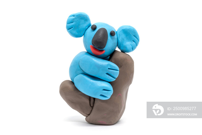 Play dough Koala bear on white background. Handmade clay plasticine