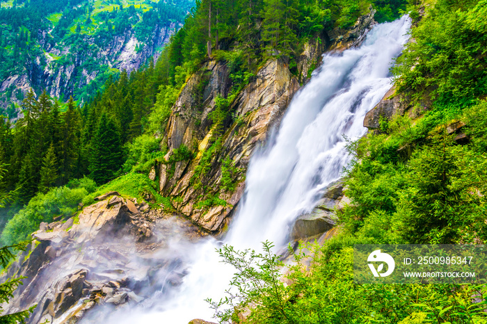 View of the Krimml Waterfall which is the highest waterfall in Austria.