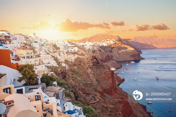 Santorini sunset. Beautiful Santorini landscape with caldera view