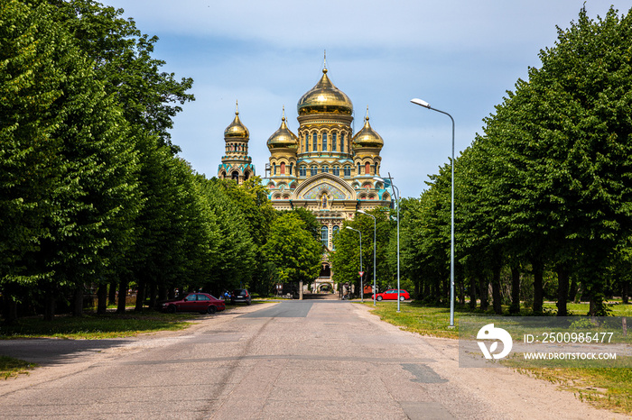 The Naval Cathedral Church of Saint Nicholas in Liepaja. View of the Liepaja St. Nicholas Naval Cathedral from Imanta Street.