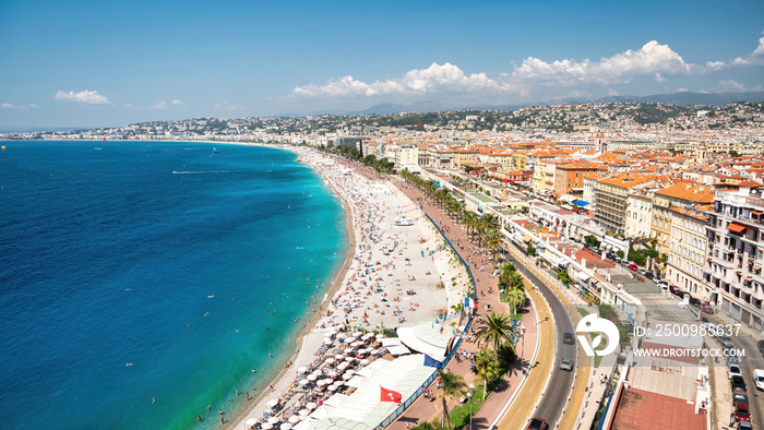 View of the cote d’Azur in Nice, France