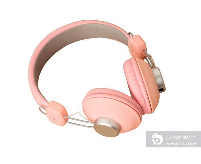 Beautiful pink headphones isolated cutout background