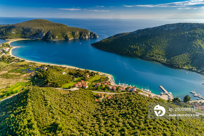 Aerial view of Porto Koufo on the Sithonia peninsula, in the Chalkidiki , Greece.