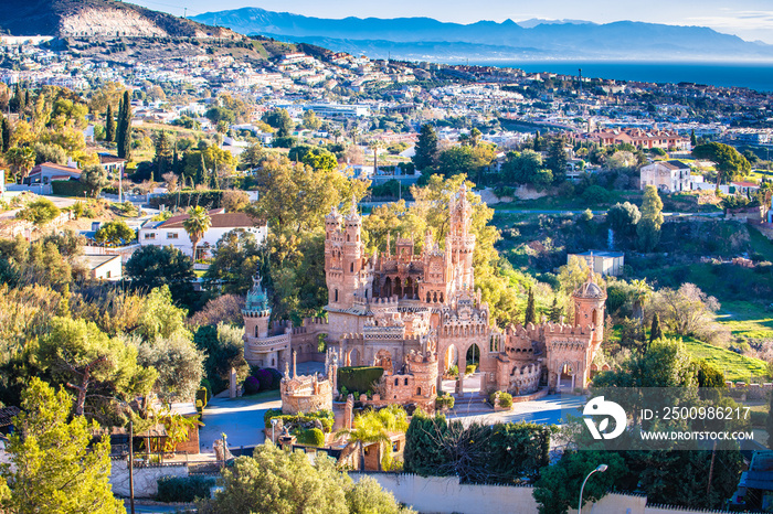 Colomares Monument near Benalmadena and scenic Costa del Sol coastline view