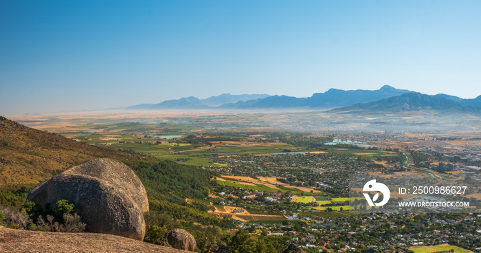 South Africa Paarl wine country from top with surrounding mountain scenery