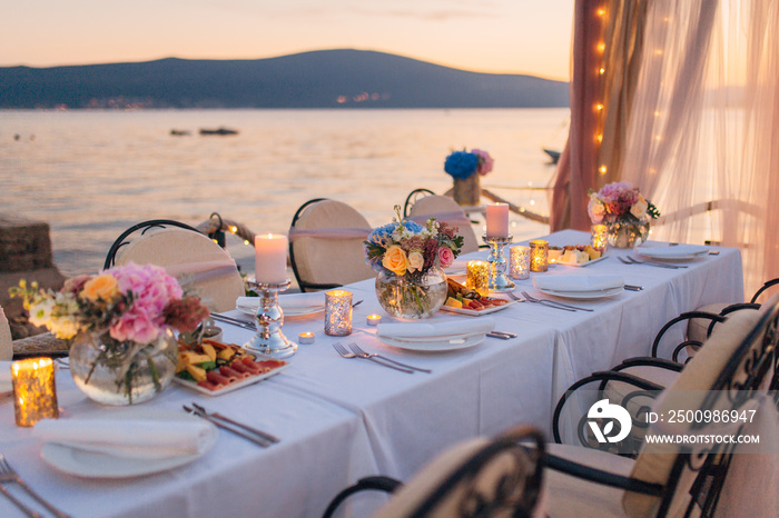 Wedding table on the shore. Wedding in Montenegro