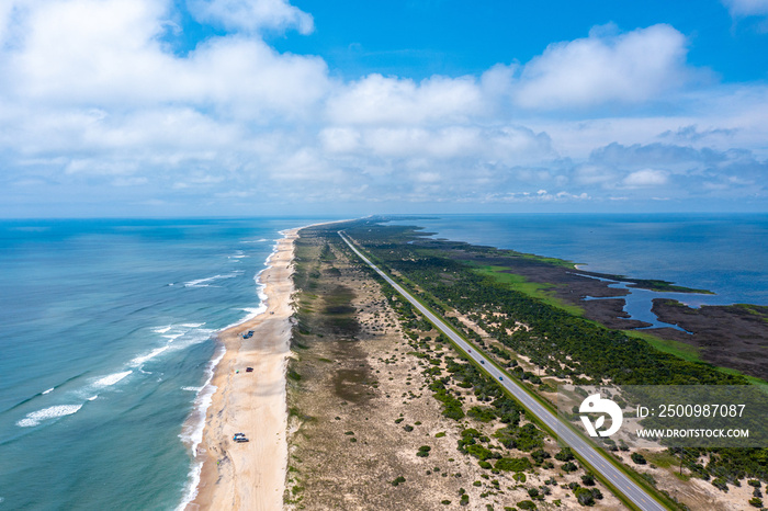 Aerial View of Hatteras Island and Route 12 Looking South in North Carolina