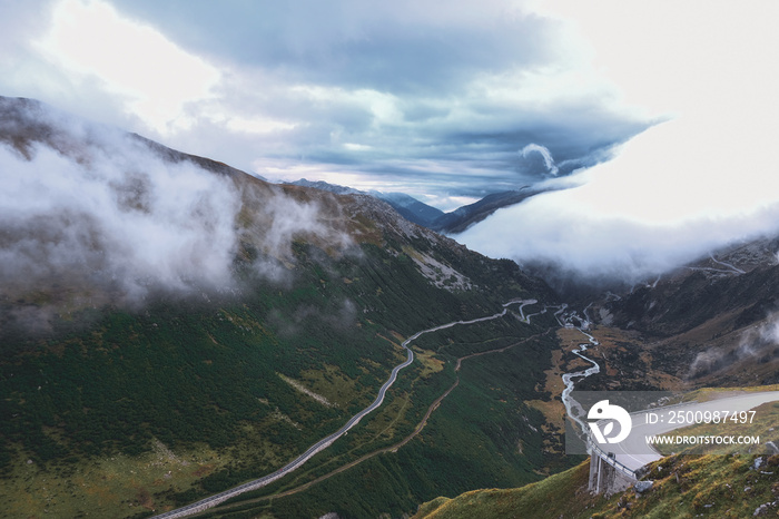 furka pass landscape with clouds