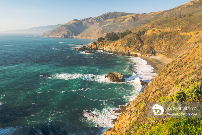 Big Sur, California Coast. Scenic view of cliffs and ocean, California State Route 1, Monterey County